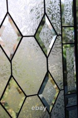 Handmade Stained Glass Panel. Modern Geometric Window Hanging. Clear Home Decor