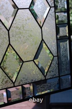 Handmade Stained Glass Panel. Modern Geometric Window Hanging. Clear Home Decor
