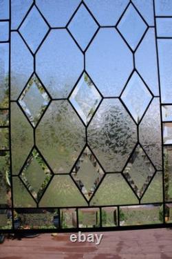 Handmade Stained Glass Panel. Modern Geometric Window Hanging. Clear Home Decor