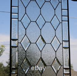 Handmade Stained Glass Panel. Modern Geometric Window Hanging. Clear Home Decor