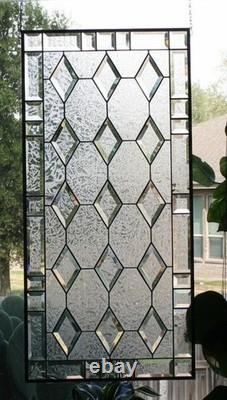 Handmade Stained Glass Panel. Modern Geometric Window Hanging. Clear Home Decor