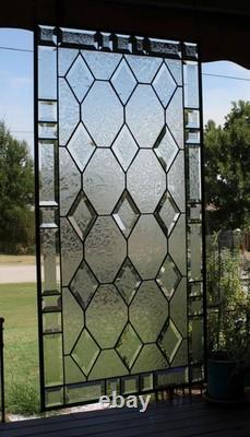Handmade Stained Glass Panel. Modern Geometric Window Hanging. Clear Home Decor