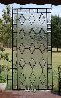 Handmade Stained Glass Panel. Modern Geometric Window Hanging. Clear Home Decor