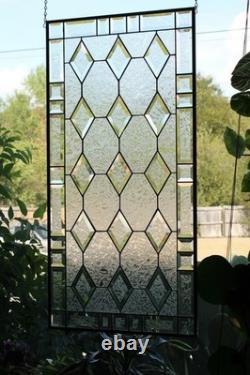 Handmade Stained Glass Panel. Modern Geometric Window Hanging. Clear Home Decor