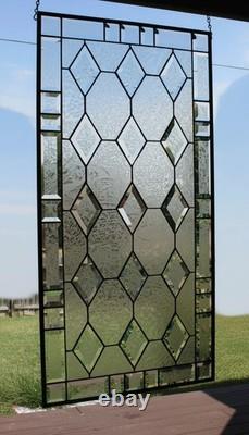 Handmade Stained Glass Panel. Modern Geometric Window Hanging. Clear Home Decor