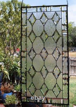Handmade Stained Glass Panel. Modern Geometric Window Hanging. Clear Home Decor