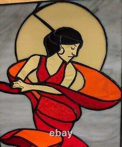 Handmade Stained Glass Panel of Flamenco Dancer against a rising full moon