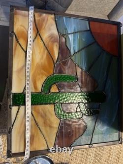 Handmade Stained Glass Suncatcher Desert Cactus Nature Panel Multicolor 36cm