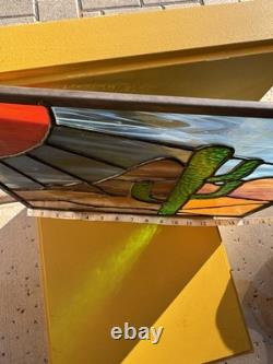 Handmade Stained Glass Suncatcher Desert Cactus Nature Panel Multicolor 36cm