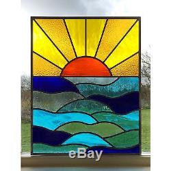 Handmade Stained Glass Window Door Panel Sun Set Sea Commissioned Windows