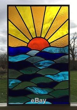 Handmade Stained Glass Window Door Panel Sunset Sea Commissioned made to order