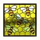 Handmade Stained Glass Window Panel, Honey Bee On Comb, Yellow, Brown, Glass