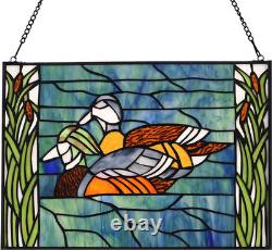 Handmade Tiffany Style Stained Glass Window Panel Mandarin Duck 16x11