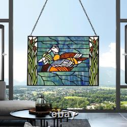 Handmade Tiffany Style Stained Glass Window Panel Mandarin Duck 16x11