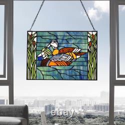 Handmade Tiffany Style Stained Glass Window Panel Mandarin Duck 16x11