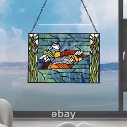 Handmade Tiffany Style Stained Glass Window Panel Mandarin Duck 16x11