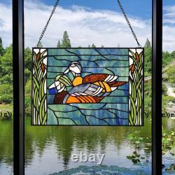 Handmade Tiffany Style Stained Glass Window Panel Mandarin Duck 16x11