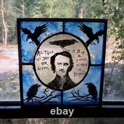 Handpainted Edgar allan Poe stained glass with zinc frame