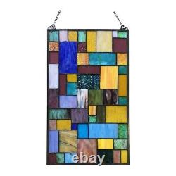 Hanging Geometric Stained Glass Tiffany Style Window Panel Home Decor 25 In High
