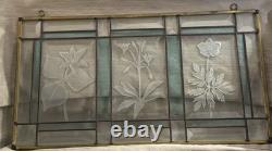Hanging Leaded Teal Stained Glass Window Panel Beveled Mission Style 13.5 X9