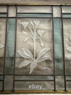 Hanging Leaded Teal Stained Glass Window Panel Beveled Mission Style 13.5 X9