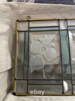 Hanging Leaded Teal Stained Glass Window Panel Beveled Mission Style 13.5 X9