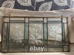 Hanging Leaded Teal Stained Glass Window Panel Beveled Mission Style 13.5 X9