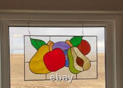 Hanging Stained Glass Window Panel Fruit Theme 20x12 Suncatcher Rectangular