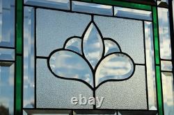 Hanging stained glass window panel with beveled edges, obscure textured glass