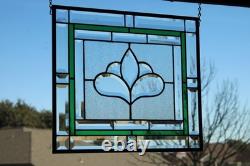 Hanging stained glass window panel with beveled edges, obscure textured glass