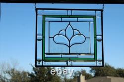 Hanging stained glass window panel with beveled edges, obscure textured glass