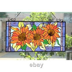 Helianthus Sunflower Tiffany Style Floral Stained Glass Window Panel Rich Colors