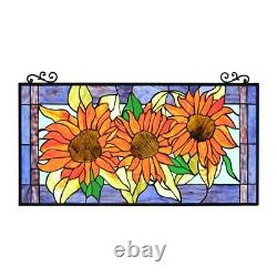 Helianthus Sunflower Tiffany Style Floral Stained Glass Window Panel Rich Colors