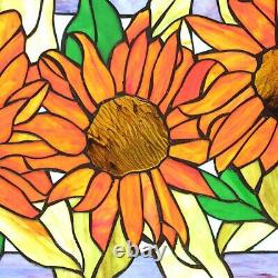 Helianthus Sunflower Tiffany Style Floral Stained Glass Window Panel Rich Colors