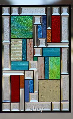 Hello Sunshine! Multi-Colored Beveled Stained Glass Window Panel-