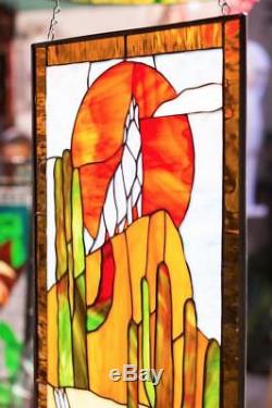 Howling Coyote Southwest Desert Tiffany Stained Glass Window RV Window Panel