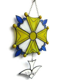 Huguenot Cross Stained Glass Suncatcher / Panel Window Hanging