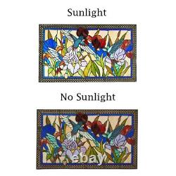 Humming and Flowers Stained Glass Window Panel, 100% Genuine Stained 28 x 17