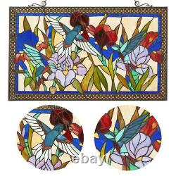 Humming and Flowers Stained Glass Window Panel, 100% Genuine Stained 28 x 17