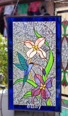 Hummingbird & Lillies Flowers Tiffany Stained Glass Window RV Window Panel #2