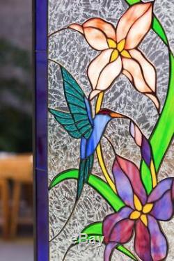 Hummingbird & Lillies Flowers Tiffany Stained Glass Window RV Window Panel #2