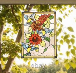 Hummingbird Lilly Tiffany Style Stained Glass Suncatcher Hanging Window Panel