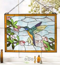 Hummingbird Stained Glass Suncatcher Window Panel Hanger Tiffany Style Victorian