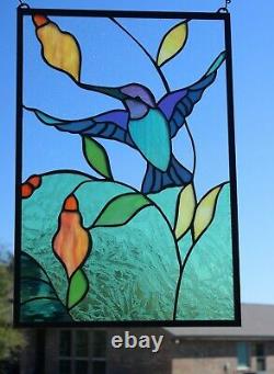 Hummingbird-Stained Glass Window Panel -18 5/8 x 12 5/8 HMD -Usa