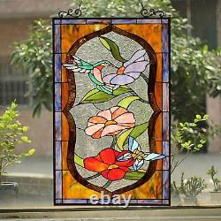 Hummingbird and Butterfly Stained Glass Window Panel Suncatcher 19x32in