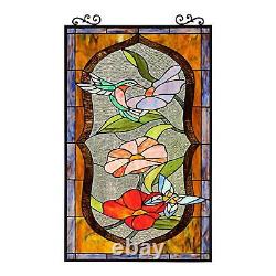 Hummingbird and Butterfly Stained Glass Window Panel Suncatcher 19x32in