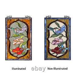 Hummingbird and Butterfly Stained Glass Window Panel Suncatcher 19x32in