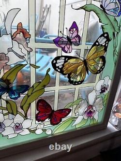 IMITATION STAINED GLASS BUTTERFLY WINDOW PANEL SUNCATCHER JOAN BAKER 40x20