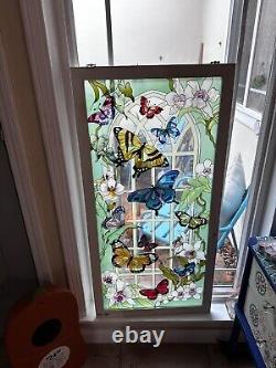 IMITATION STAINED GLASS BUTTERFLY WINDOW PANEL SUNCATCHER JOAN BAKER 40x20