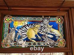 Imitation Stained Glass Cat Decor Window Panel Suncatcher Mama Cat With Kittens